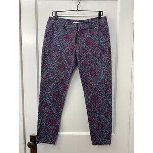 CAbi Women's Palm Beach Floral Crop Pants Blue Pink Cotton Style #806 Size 8